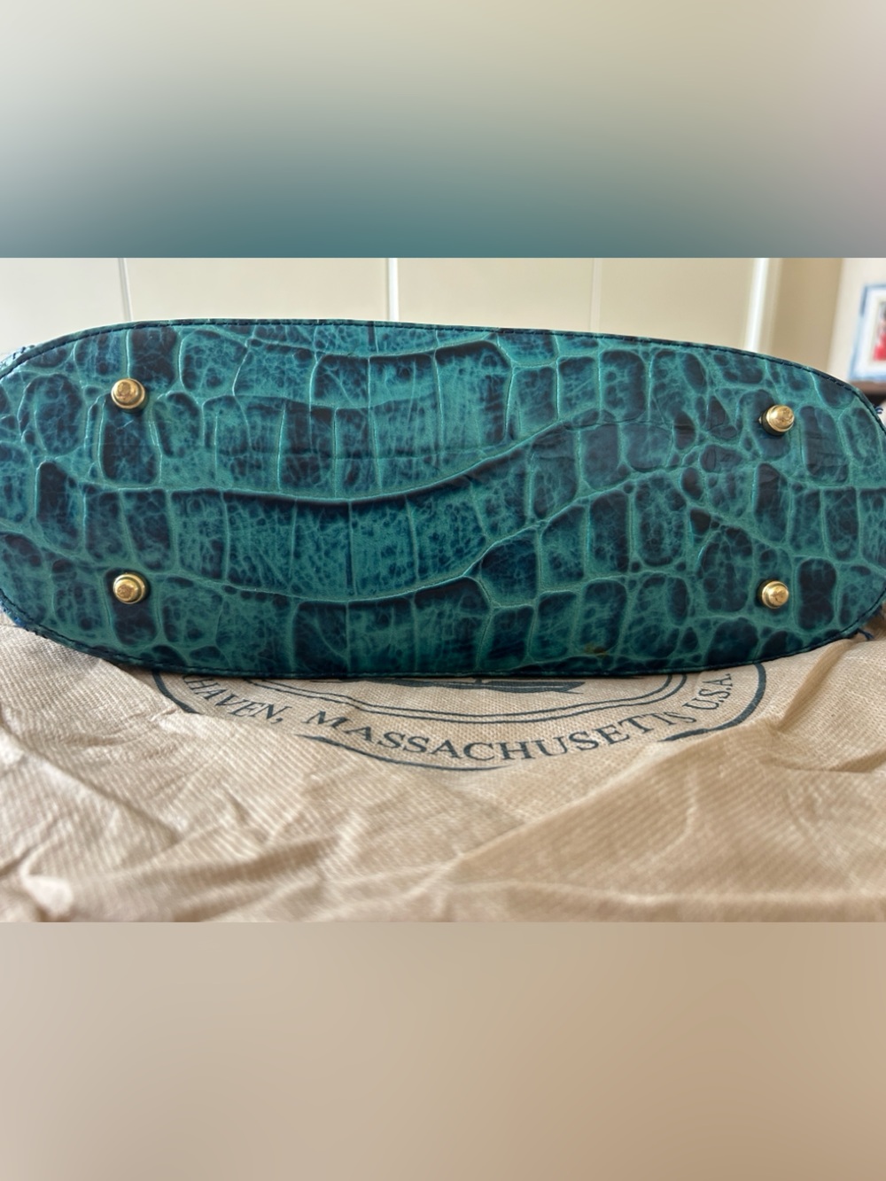 Brahmin Turquoise Croc-Embossed Leather Shoulder Bag - Picture 4 of 4
